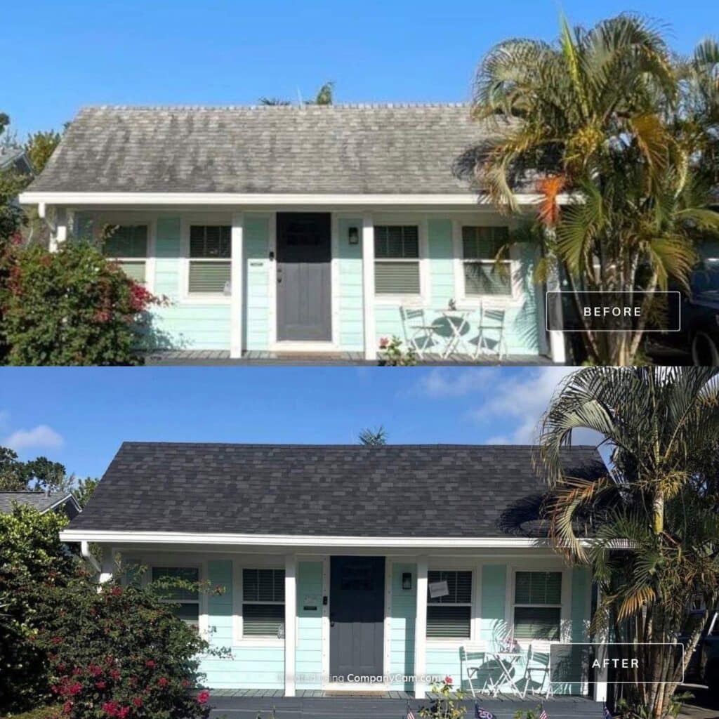 A before and after of roof replacement.