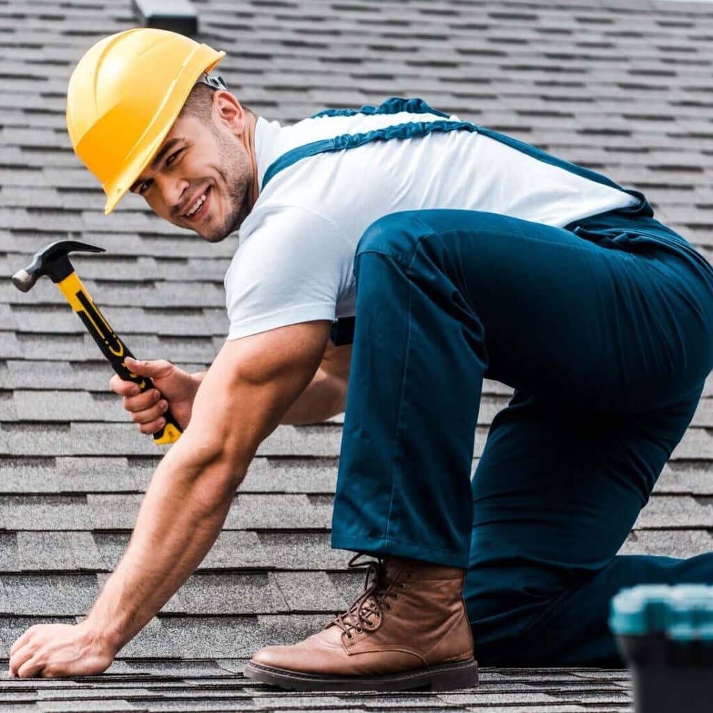 Roofer makes a repair.